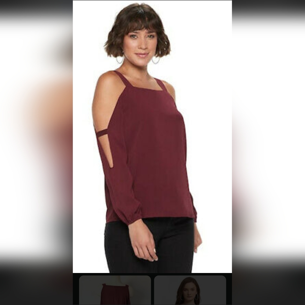Women's Juicy Couture Georgette Cold Shoulder Top Burgundy XXL New